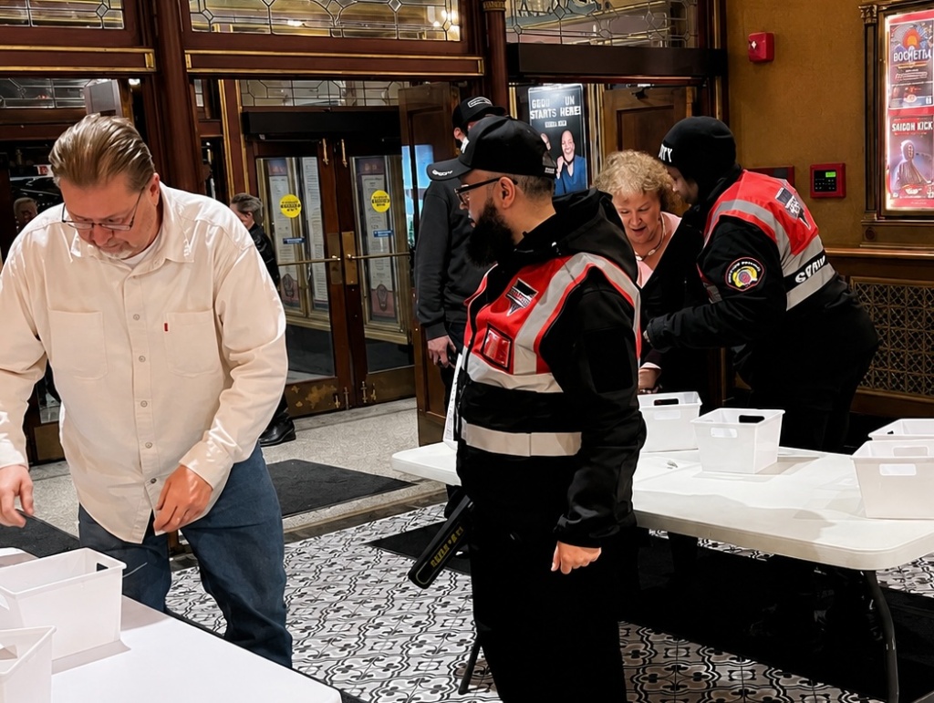 Encore Protection officers conducting entry screening at a Philadelphia theater event